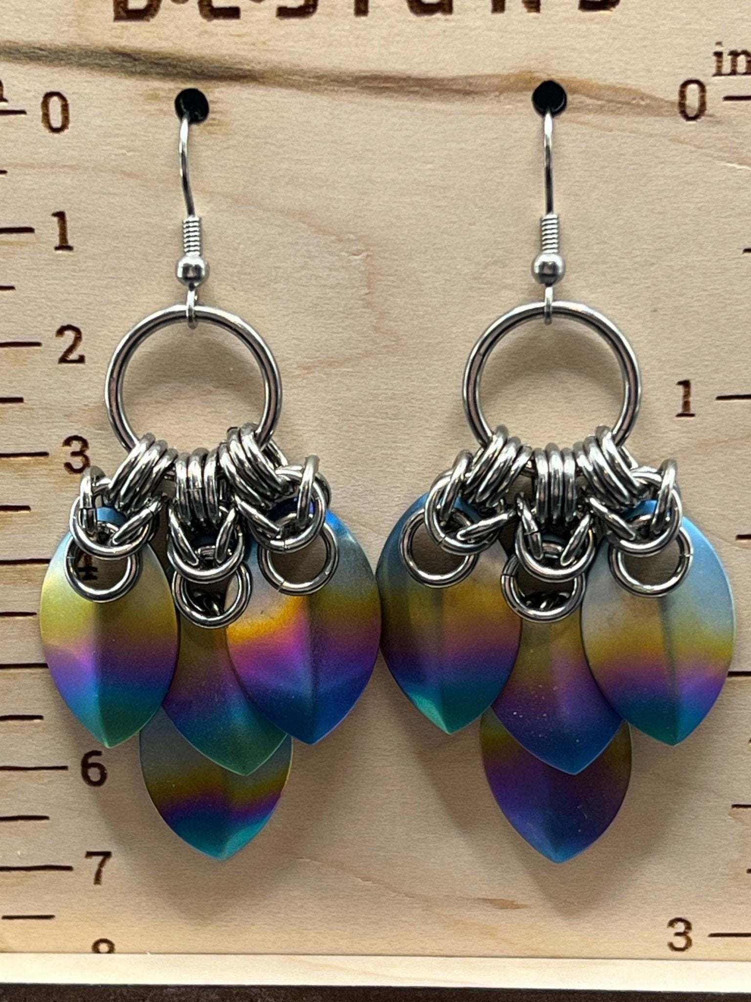 Scale Fan Earrings - Rainbow Titanium - Megan Gros Designs