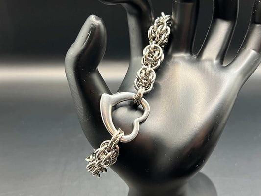 Stainless Steel Bracelet - Sweet Pea with Heart Focal - Megan Gros Designs