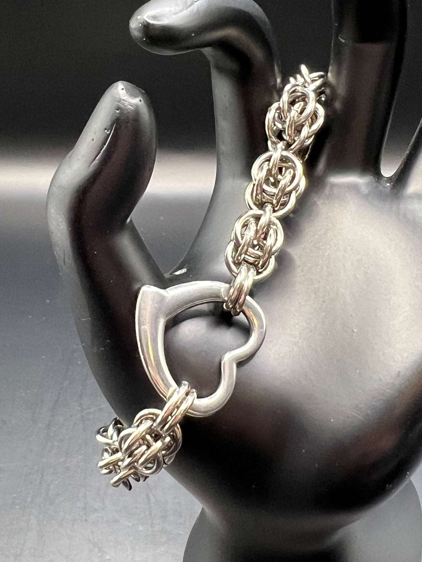 Stainless Steel Bracelet - Sweet Pea with Heart Focal - Megan Gros Designs