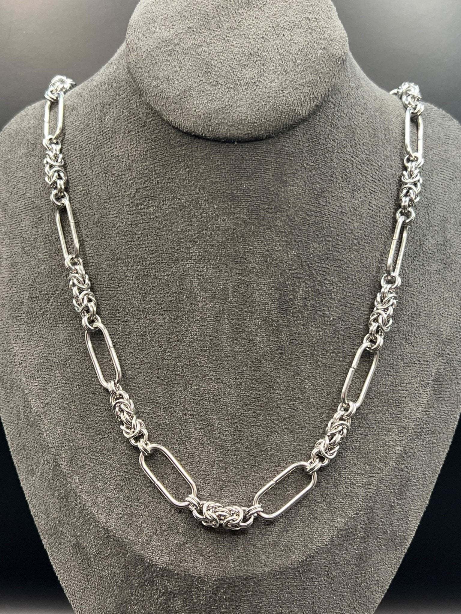 Stainless Steel Necklace - Byzantine Sections & Paperclip Chain - Megan Gros Designs