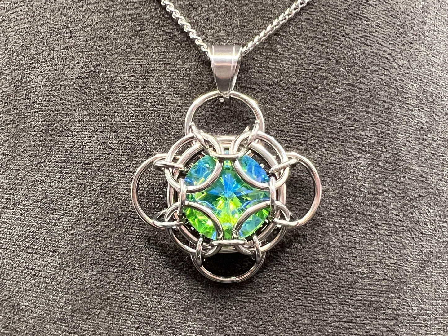 Stainless Steel Oriana Pendant - Green Crystal - Megan Gros Designs