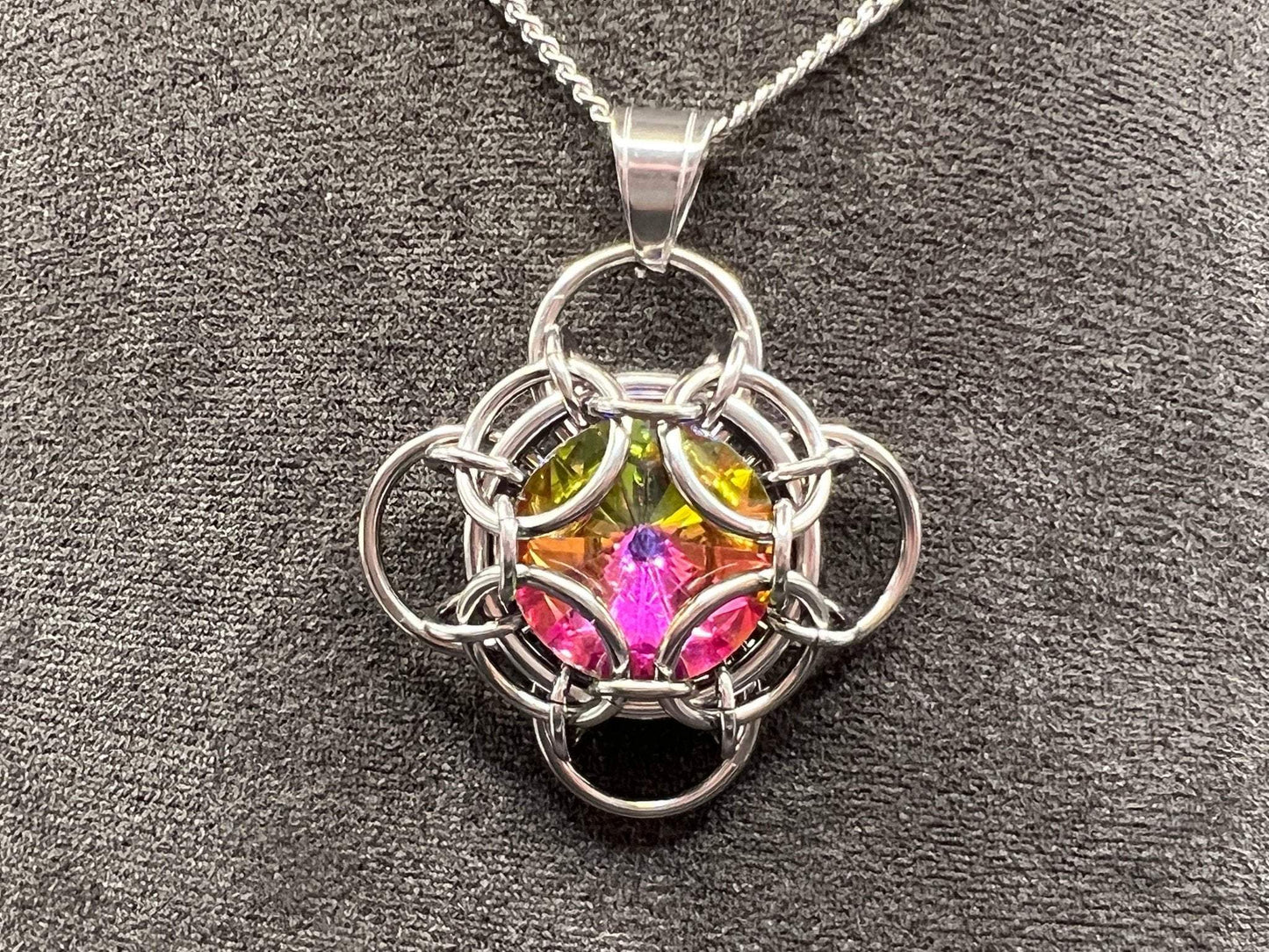 Stainless Steel Oriana Pendant - Pink/Yellow/Green Shift Crystal - Megan Gros Designs