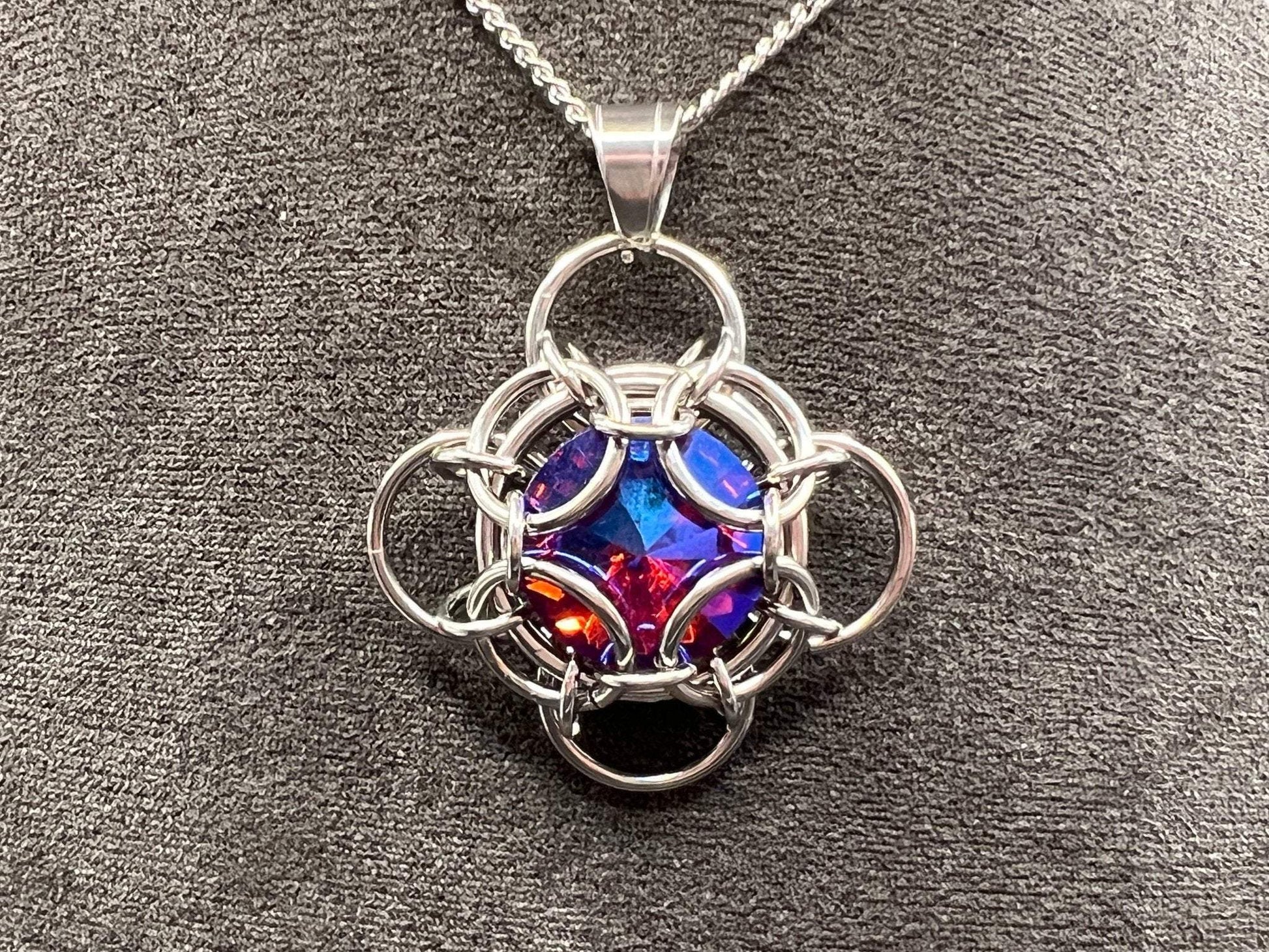 Stainless Steel Oriana Pendant - Red/Blue Shift Crystal - Megan Gros Designs