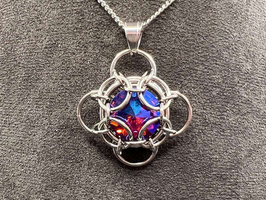 Stainless Steel Oriana Pendant - Red/Blue Shift Crystal - Megan Gros Designs