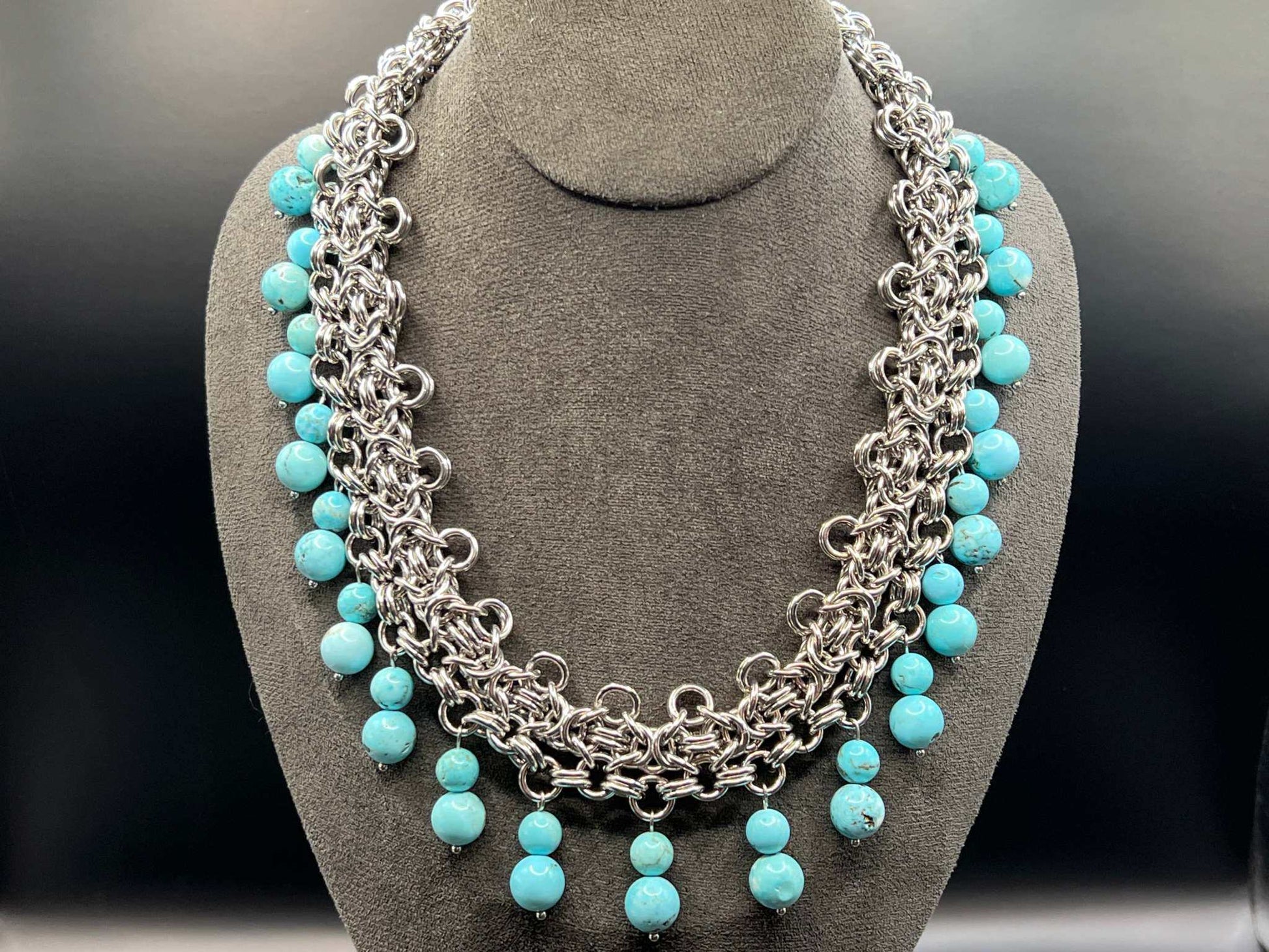 Stainless Steel Statement Necklace - Filigree Byzantine with Magnesite - Megan Gros Designs